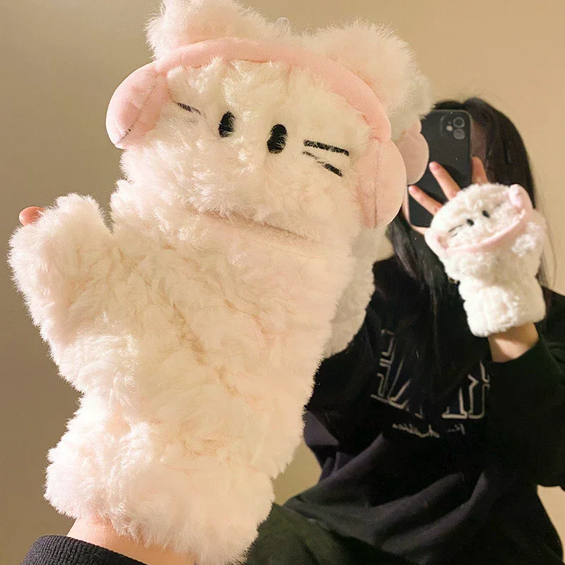 

Милые наушники с котом, утолщенные плюшевые перчатки, зимние теплые перчатки, студенческие велосипедные перчатки