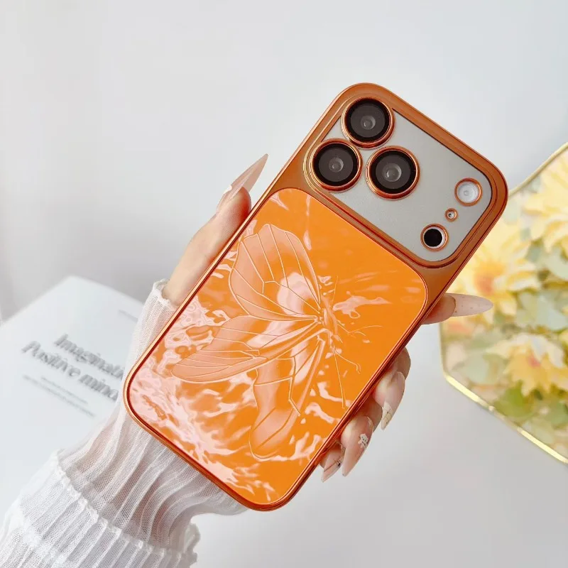 

Luxurious New with Painted Butterfly Glass Shell Is Suitable for phone The Hard Cases of Apple 17 16 15 14 13 Pro Promax Phones