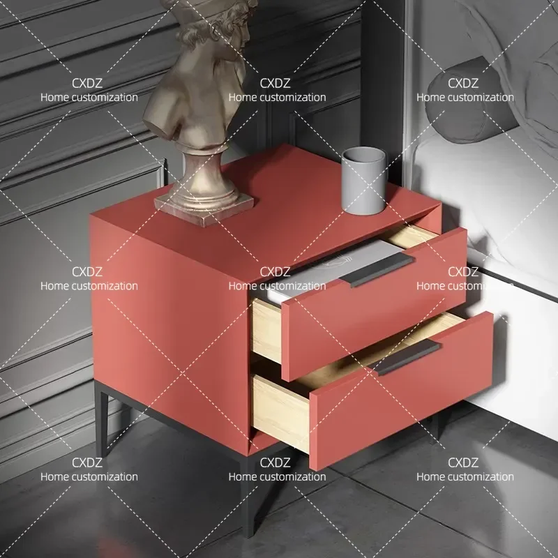 Italian Minimalist Bedside Table Baking Paint Modern Solid Wood Bedroom Storage Light Luxury Style Overall Cabinet