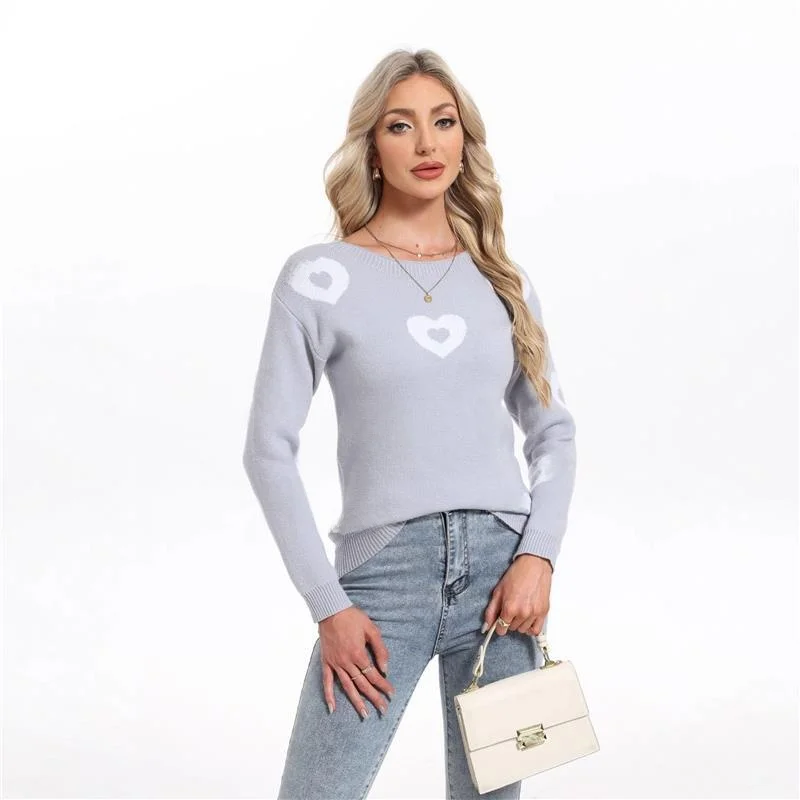 

Свободный вязаный свитер круглый Ne Vntine's Day Heart aped Женский пуловер Long Sve средней длины Faion Commute Sle
