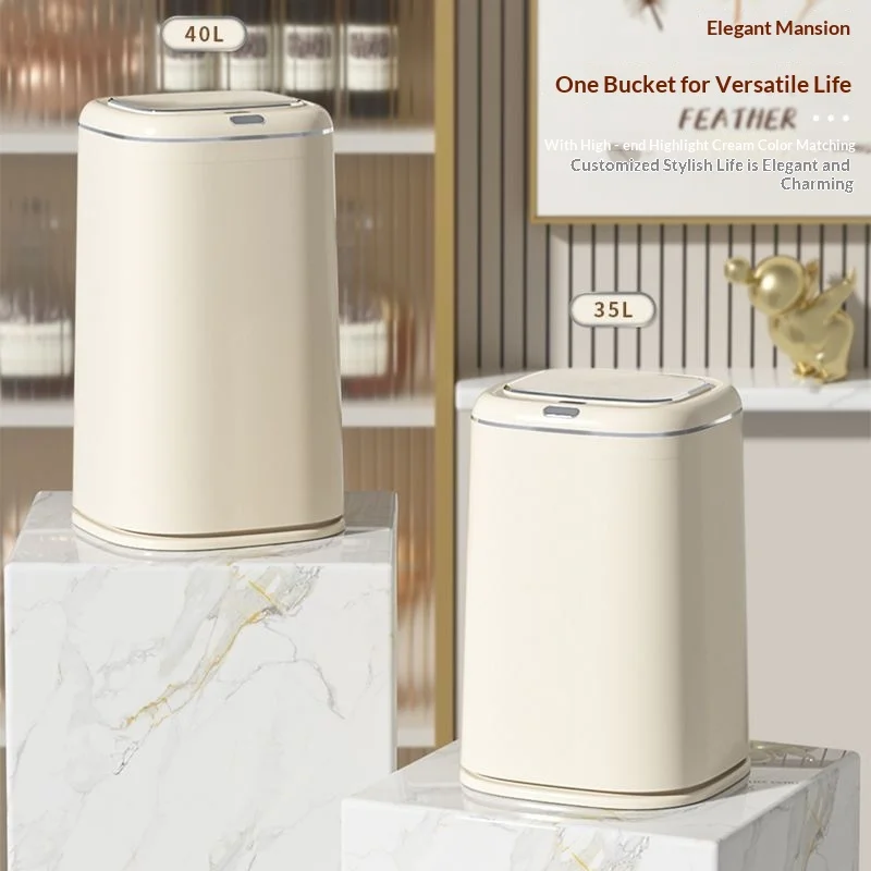 Intelligent induction open lid trash can household living room kitchen large capacity waterproof trash can with lid