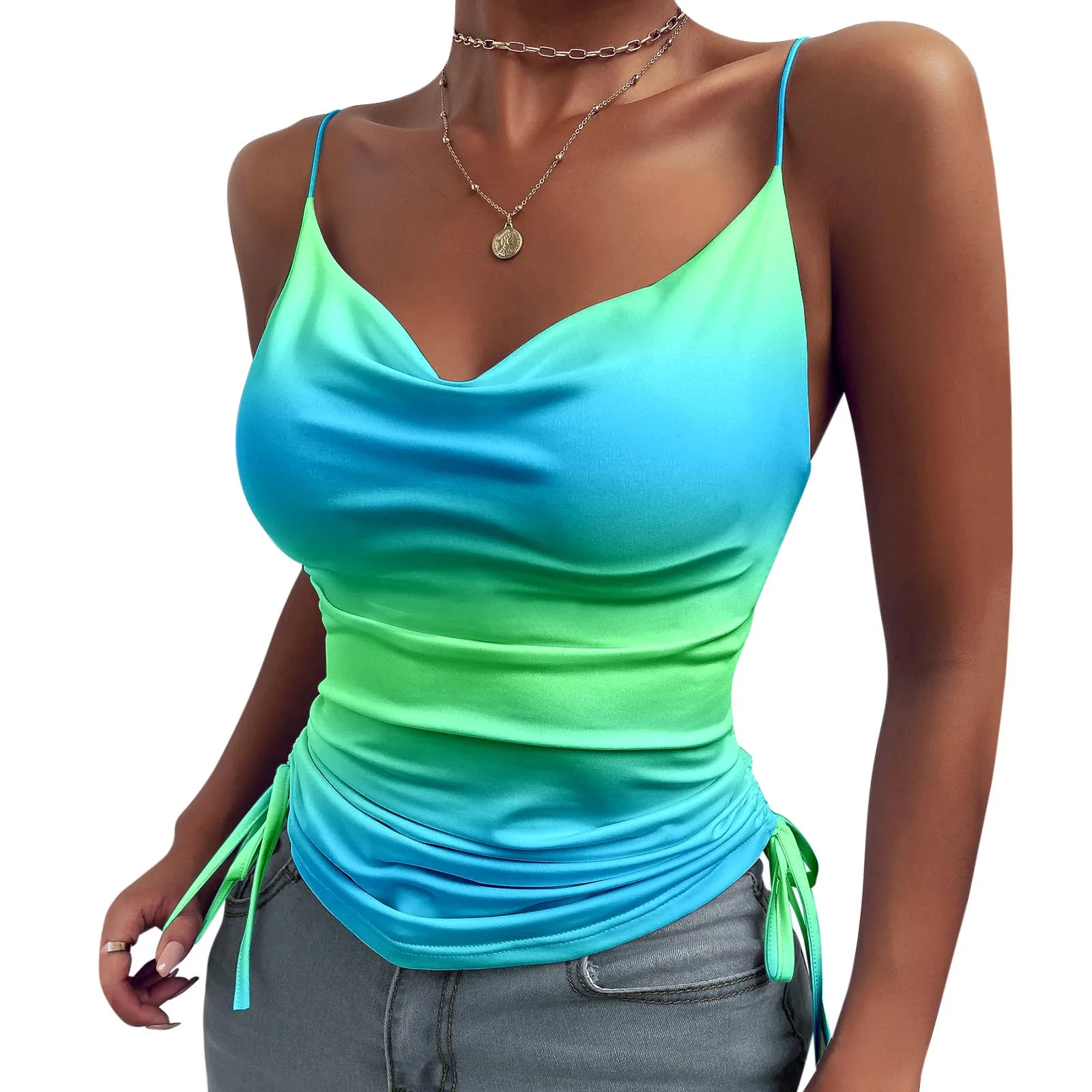 

Женский укороченный топ без рукавов, без бретелек, с рюшами и V-образным вырезом