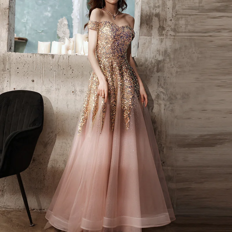 Robe de Soirée Grise Longue à Paillettes pour Femme, Vêtement de Luxe Froncé, Personnalisé, Taille Fine, pour Bal de Promo, Nouvelle Collection 2024