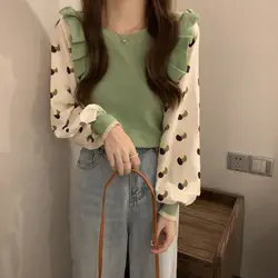 Autumn New Original Design Fake Two-piece Spliced Long Sleeved Knitted Shirt Fashion Casual Loose Elegant Versatile Women's Top