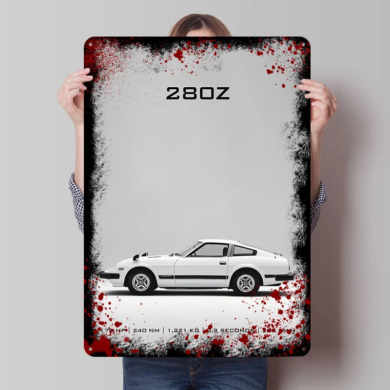 Póster Metálico de Auto Deportivo 280Z, Arte de Pared Personalizado, Letreros Retro Vintage de Hojalata para Fanáticos, Decoración de Habitaciones, Accesorios para Bares de Juegos