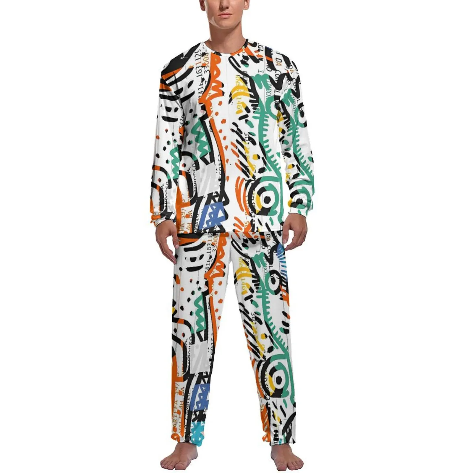 Street Graffiti Art  Print Pajamas Spring 2 Pieces  Warm Pajama Sets Male Long Sleeves Sleep Custom Nightwear