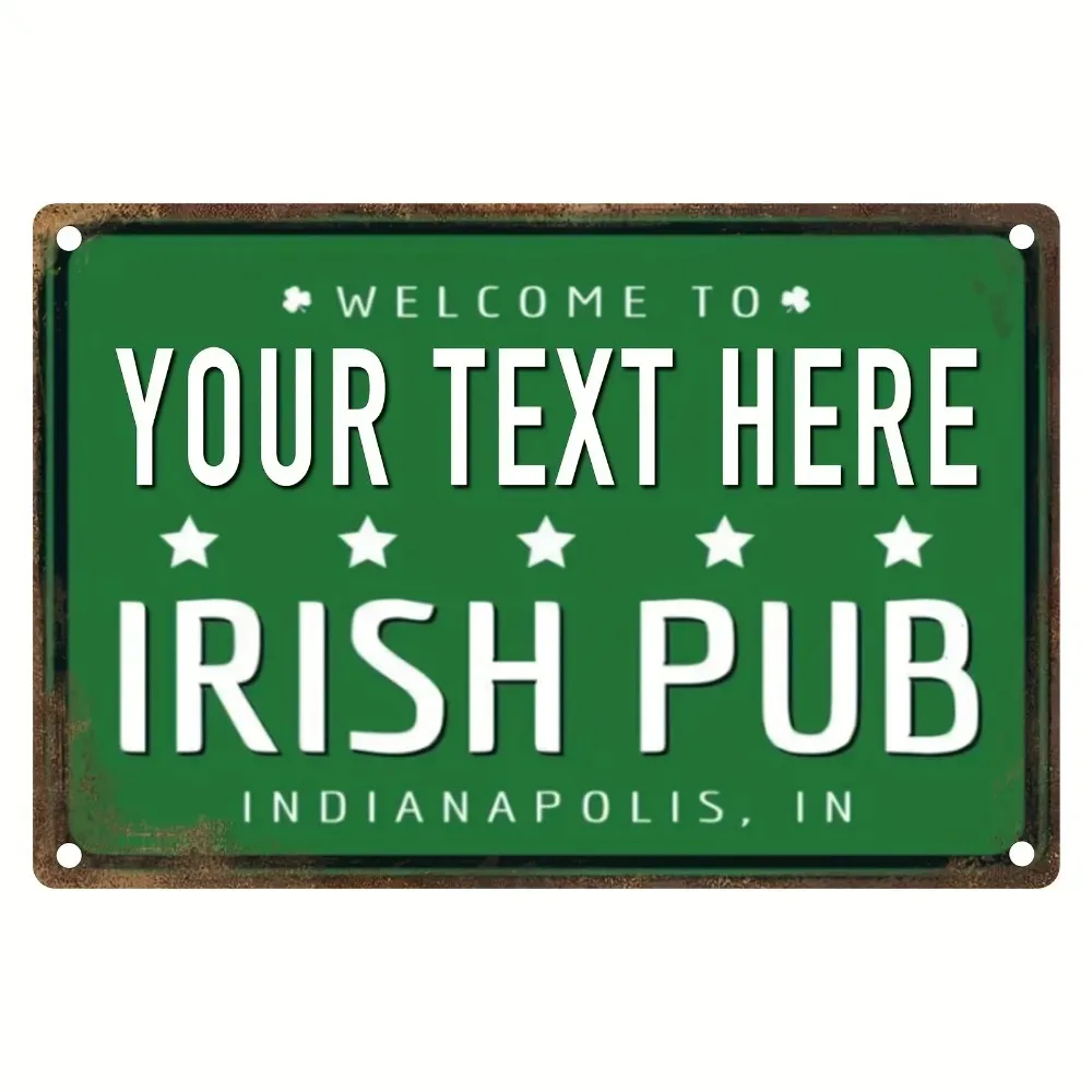 1pc 2D Flat St Patrick's‑Day Custom Retro Irish‑Bar Wall Plaque 11.81x7.87in 30x20cm, Green‑White Star Street‑Art Metal Sign, De