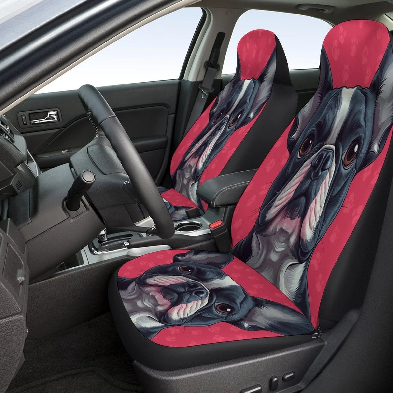 French Bulldog Themed Car Seat Cover Set For Most Vehicles - Fit For 2-Seat Cars (Front & Rear Seats), Cute Frenchie Dog Pattern