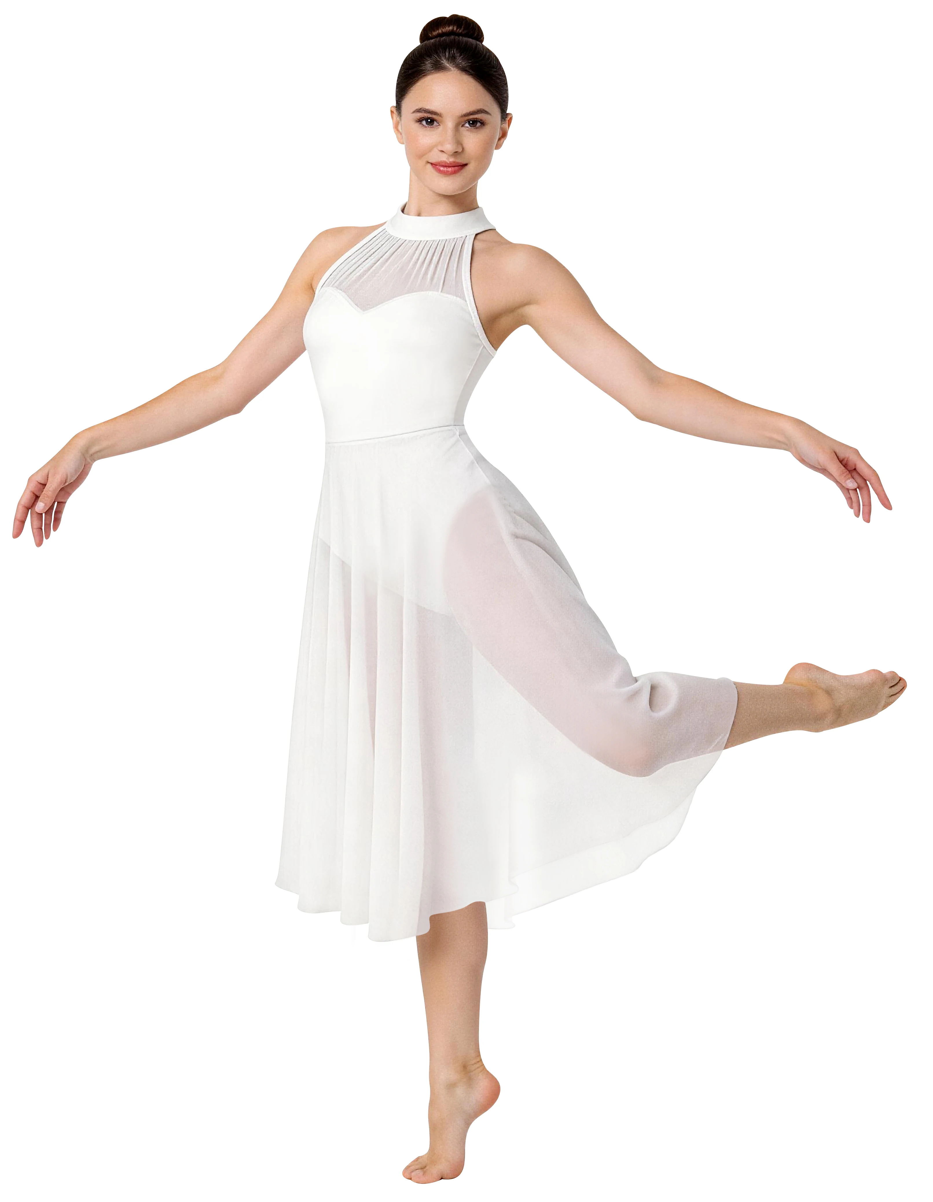 

Lyrical Dance Costume for Women White Contemporary Dance Dress Asymmetric Flowy Ballet Dancewear