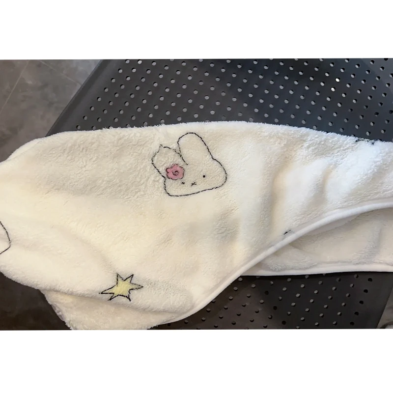 Kawaii Miffy Coral Fleece Bath Towel & Hair Wrap Absorbent Quick-Dry Multi-Use Soft Plush Towel Cap for Bathing Travel-Friendly