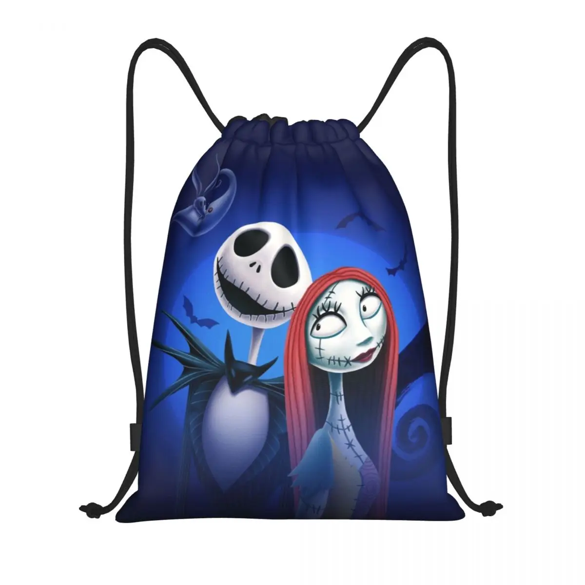 

Custom Nightmare Before Christmas Drawstring Bags Women Foldable Sports Gym Sackpack Jack and Sally Shopping Storage Backpacks