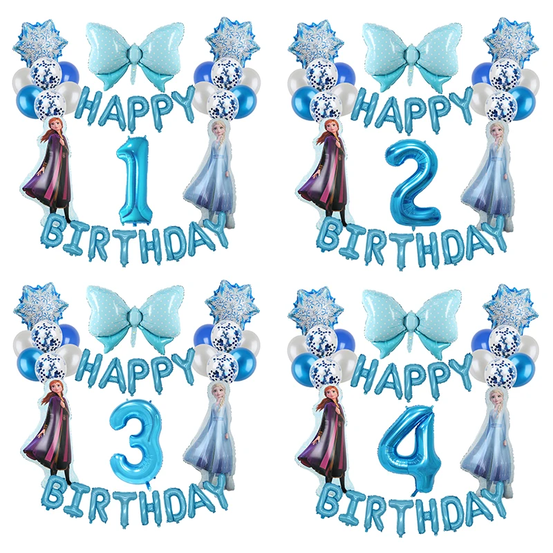 Juego de Globos de princesa Elsa y Anna, confeti de copo de nieve de Frozen, pancarta de feliz cumpleaños para niñas, decoraciones de Baby Shower, 1 Juego