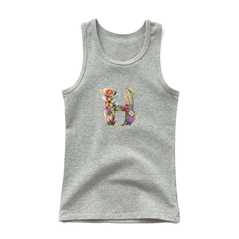 Custom Name Letter Combination Fashion Kids Vest Flower Letter Font A B C D E Sleeveless T-shirt Grey Tank Tops