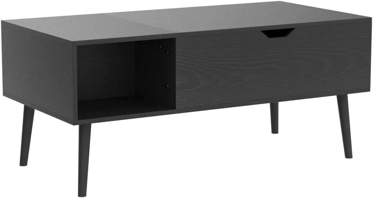 Modern Lift Top Coffee Table Wooden Furniture with Storage Shelf and Hidden Compartment for Living Room Office (Black)