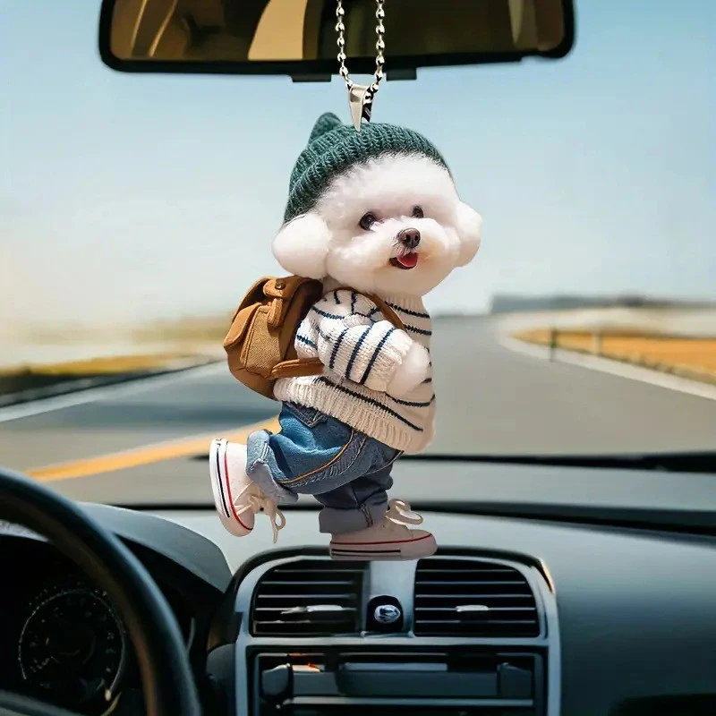 Creative Puppy Man Backpack Rearview Mirrors Pendant Car Hanging Ornaments Car Decoration Accessories Gifts For Women Men