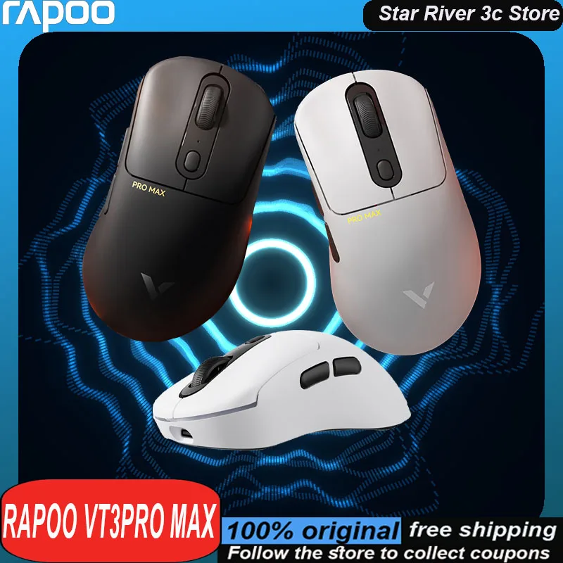 

Беспроводная игровая мышь Rapoo Vt3pro Max, эргономичная легкая эргономичная двойная эргономичная мышь для ноутбука Paw3950, с низкой задержкой, подарок