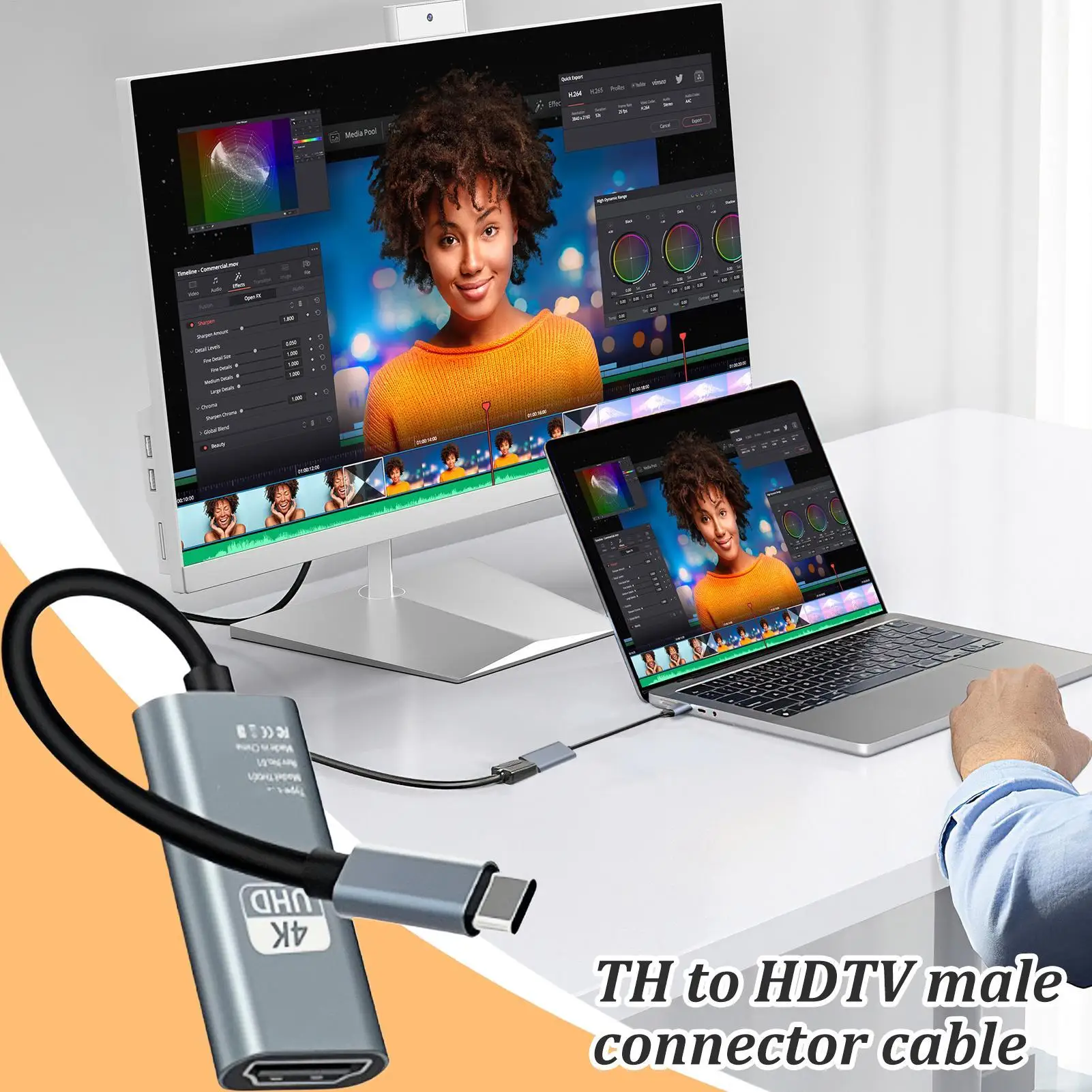 

Display Port To HDTV Cable 4K30HZ Type-C TH To HDTV Connector High Definition for Television Laptop Business Video Audio
