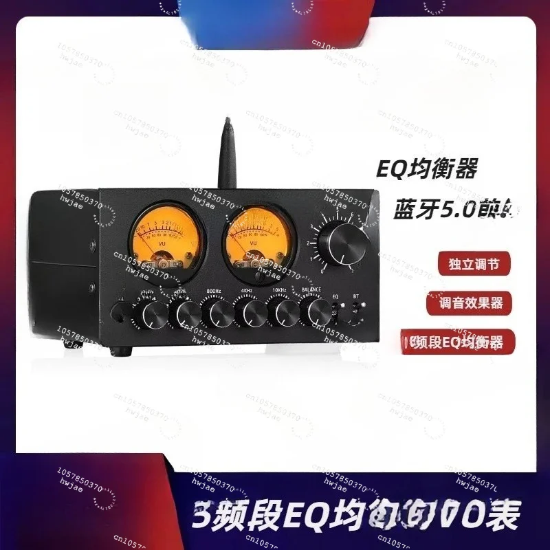 5 Band EQ Equalizer with VU Meter & Bluetooth 5.0, Desktop Preamp Audio Processor for Studio Monitor,Independent Channel Control