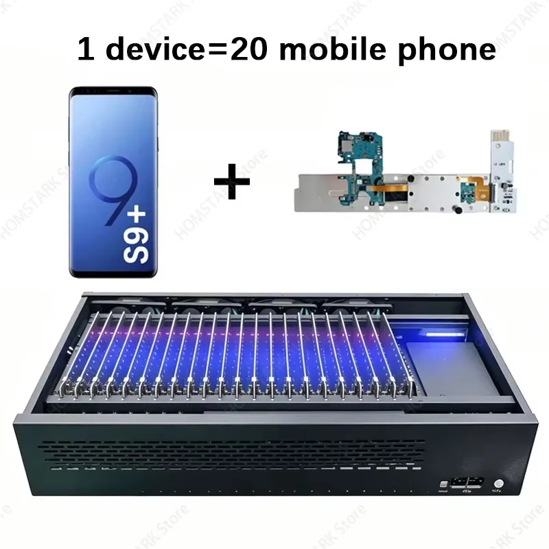 Black Multi-port Hardware Test Box20 Ports with Cooling Fan Chassis for Batch Mobile Mainboard Development & Performance Testing