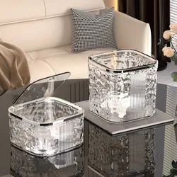 Light Luxury Pressing Desktop Trash Can Glacier Pattern Table Paper Basket Living Room Mini Garbage Bin Nordic Storage Bucket