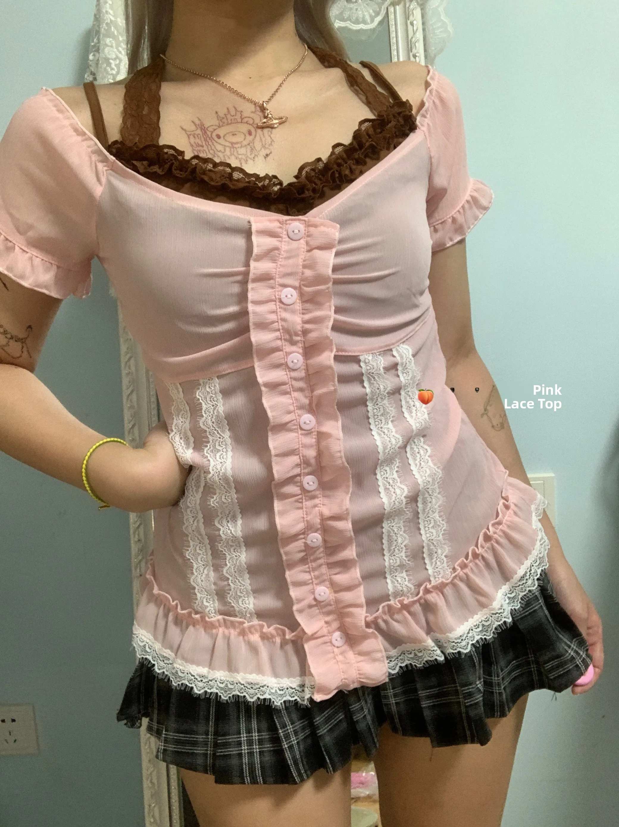 

Slim Fit ort Sve irt Lace Early Sle Y2K Subculture Тонкий шарик для поездок на работу Sle Чистый цвет Застежка на пуговицы Полиэстер F...