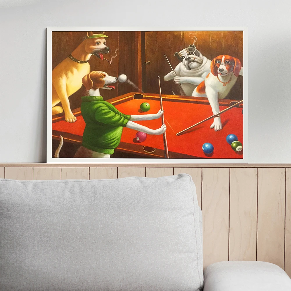 Dogs Playing Pool Billiards Canvas Painting Funny Wall Art Posters & Prints Home Decor Items Illustration Cuadros Pintura