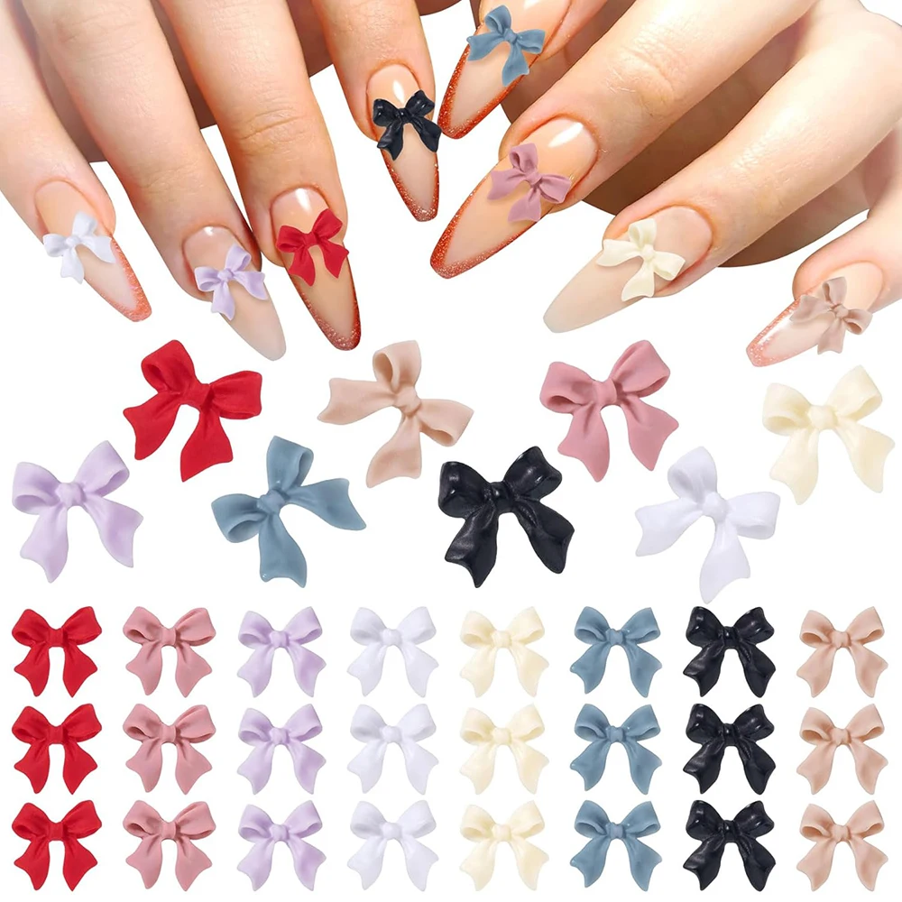 50 Uds. De dijes para uñas con lazo de colores mezclados, decoraciones artísticas para uñas con lazo de resina 3D, accesorios para manicura DIY, manualidades para decoración de mujeres