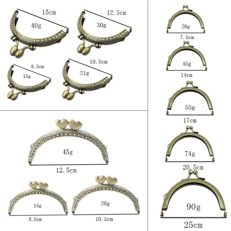 10 PCS Light Gold Silver Bronze Metal Kiss Clasp Lock for Handbags Arc-shaped Purse Embossed Handle Kiss Frame DIY  Accessories