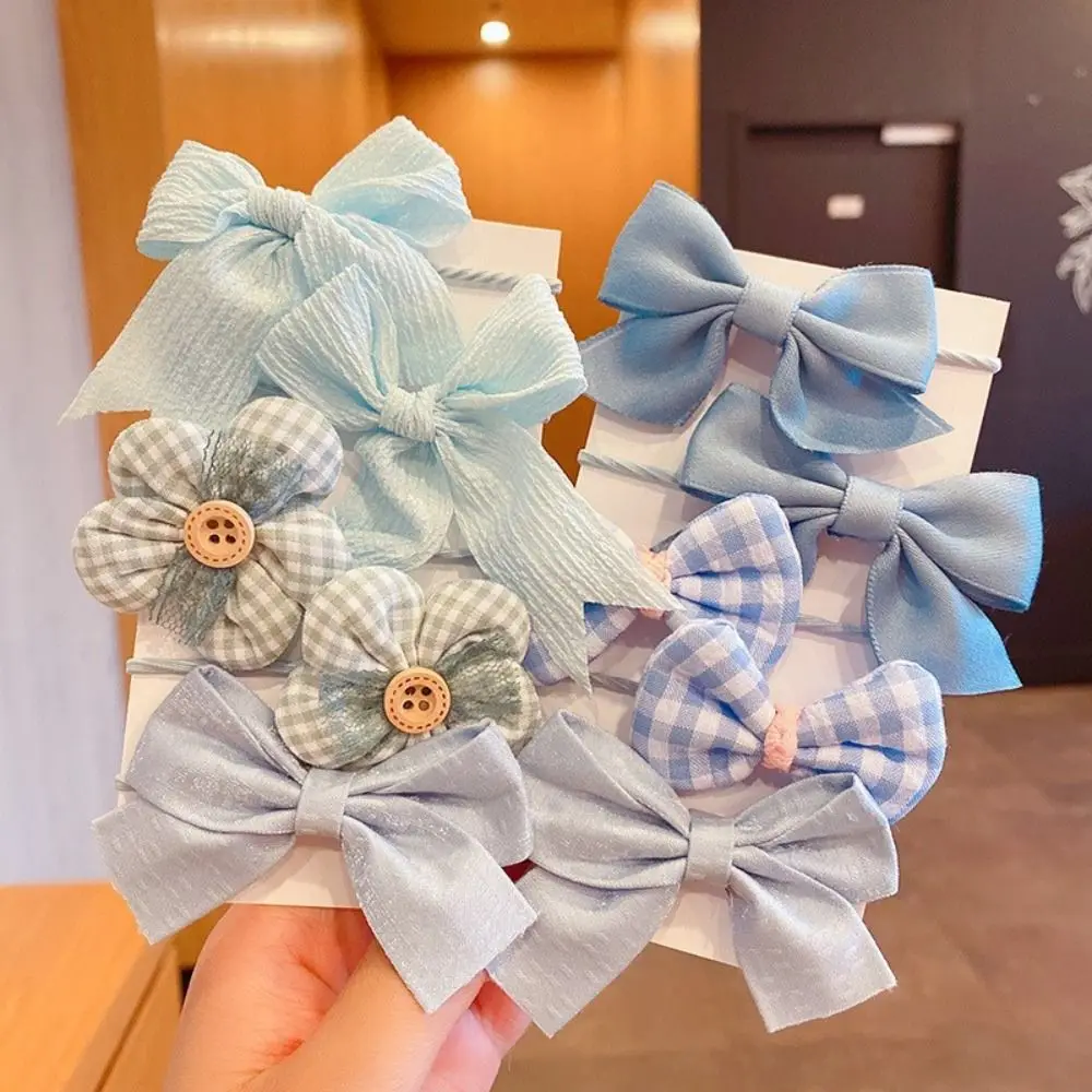 Fotografia 4: 10 pçs/set doce bonito grande arco hairbands acessórios para o cabelo malha flor anéis de cabelo de borracha laços de cabelo meninas