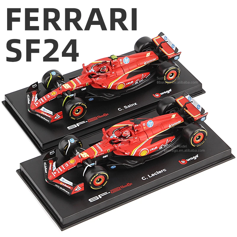 Bburago F1 Ferrari SF24 1:43  Car Model 2024 Season 16# Leclerc 55# Sainz Vehicle Diecast Formula with helmet Toy Dust cover