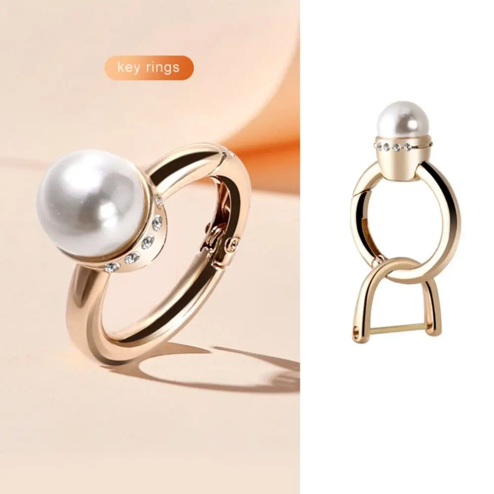 Zinc Alloy Metal Key Clip Anti-loss Anti-rust Pearl Ring Car Key Ring Smooth Temperament Fashion Ring Key Chain For Women Girls