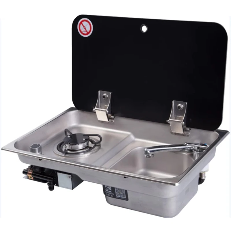 RV Basin Self-modified Trailer RV 304 Stainless Steel Dish Basin With Cover Gas Stove Sink RV Parts and Accessories