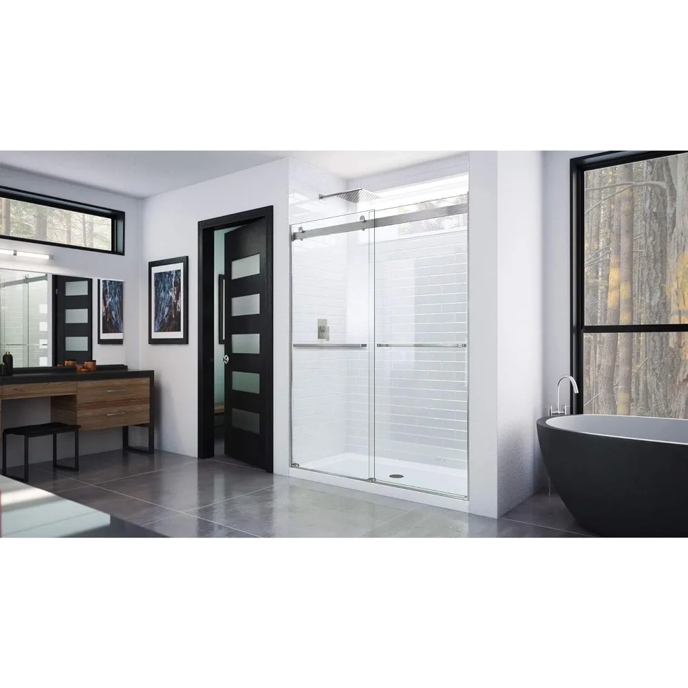 Sliding Shower Door, 56-60“-76”, 5/16” 8mm Clear Tempered Glass, Smooth Sliding Opening and Closing,Sliding Shower Door