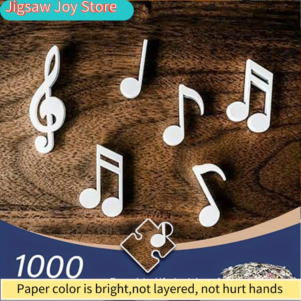 

A Jigsaw Puzzle for Adults with Featuring Various White Musical Notes on a Textured Backdrop. Ideal for Educational Projects,