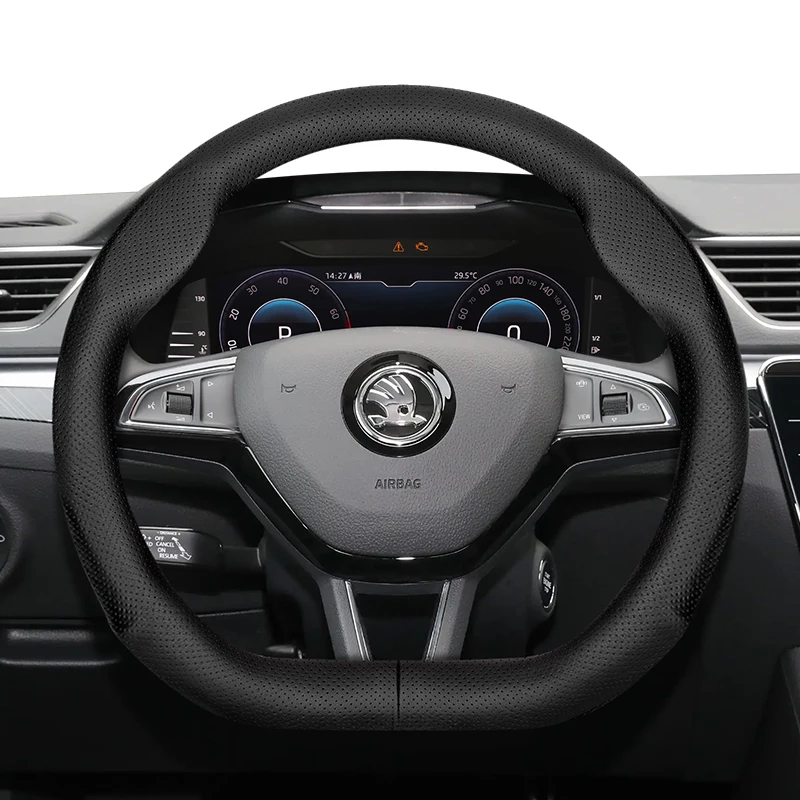 

For SKODA Round D-Shaped Steering Wheel Cover Fit Octavia 2 3 Fabia Superb Yeti Roomster Octavia A7 A5 Rapid Spaceback Kamiq