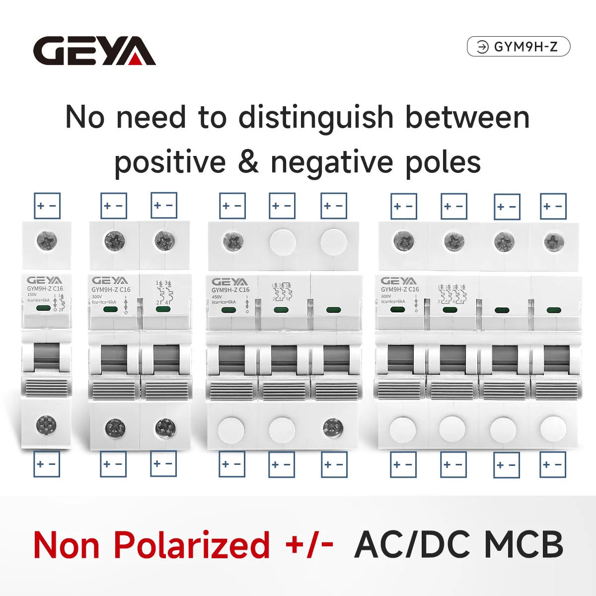 GEYA DC Breaker Solar PV System Non Polarized AC and DC Universal MCB RV Battery Isolator DIN Rail Mount 2P 4P 16A 25A 40A 63A