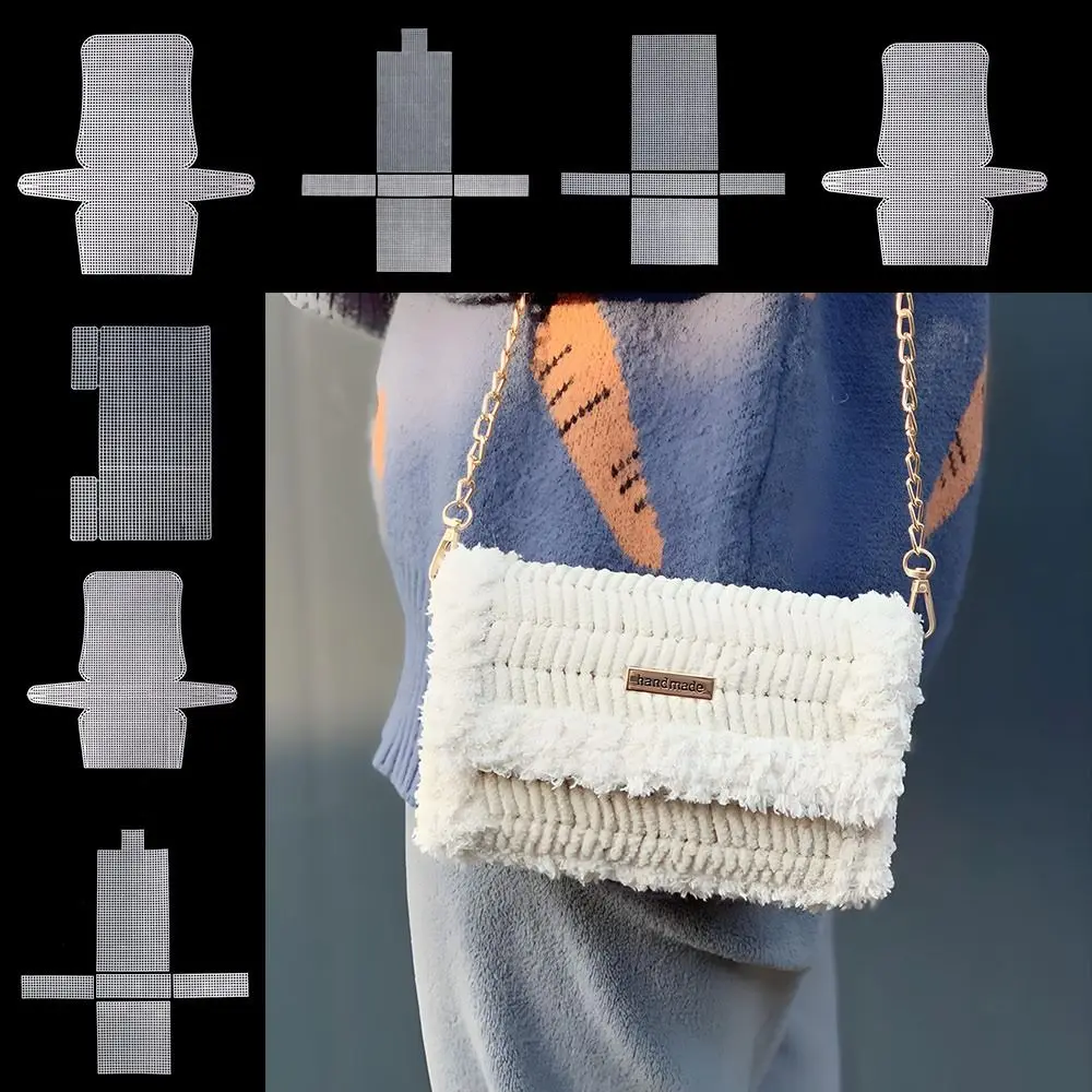 DIY بها بنفسك البلاستيك النسيج البلاستيك شبكة القماش الأبيض أكياس الحرفية صنع خطاف الشبكة اليدوية الحياكة أكياس الكروشيه لوحة حقيبة الملحقات