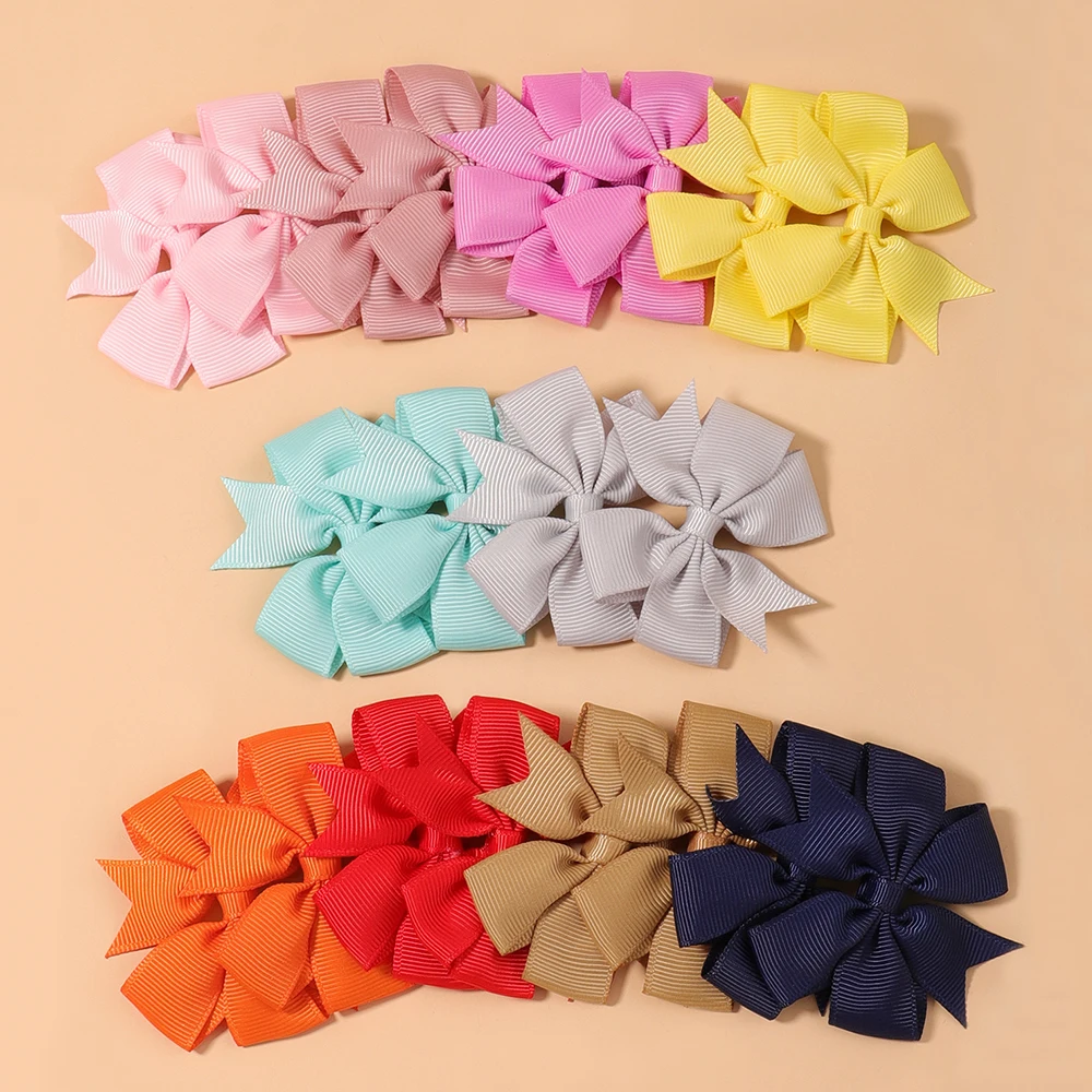 10Pcs/Set 2.44\'\' Grosgrain Ribbon Bows Hair Clip For Kids Girls Colorful Bowknot Hairpins Barrettes Headwear Hair Accessories