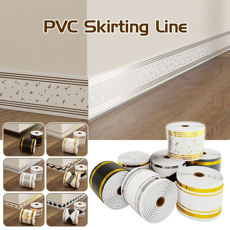 

2 Roll Thicken Self-adhesive PVC Wall Waist Line 5M Wallpaper Retro Living Room Skirting Line Border Corner Decor Art Stickers