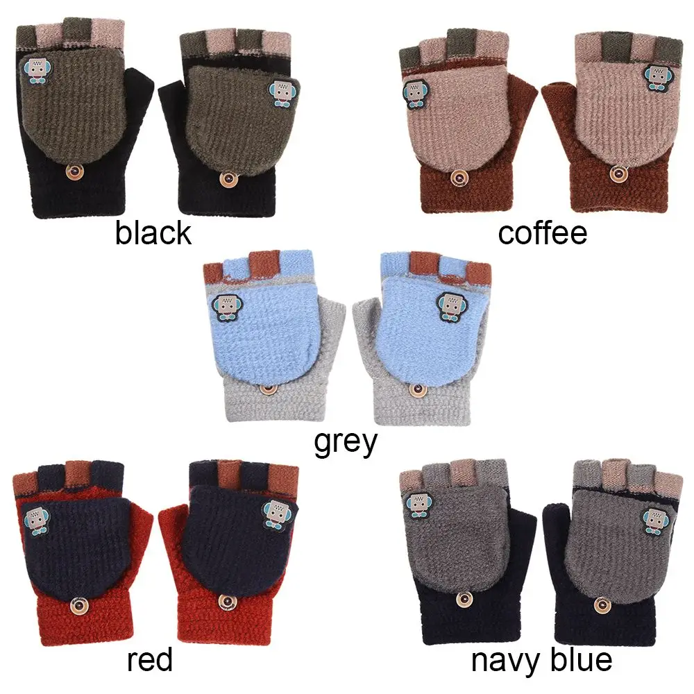 Flexible Students Children Fashion Thickening Gloves Half-finger Gloves Knitted Glove Winter Warm Mittens image 5