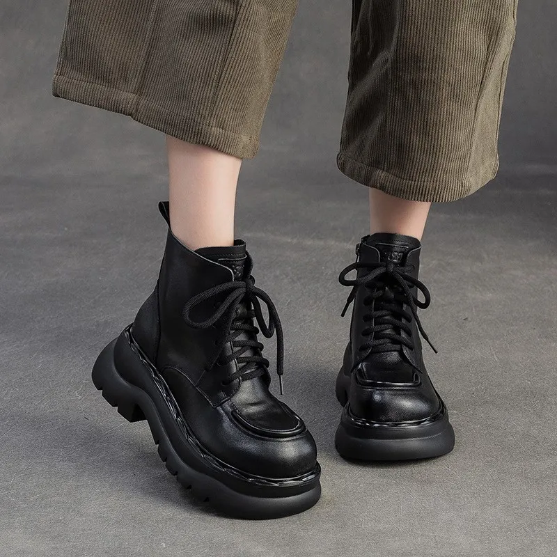 

GKTINOO/женские ботинки из натуральной коровьей кожи на платформе, осень 2024, нескользящие короткие ботинки на молнии, зимняя женская обувь, Botas Mujer, ручная работа