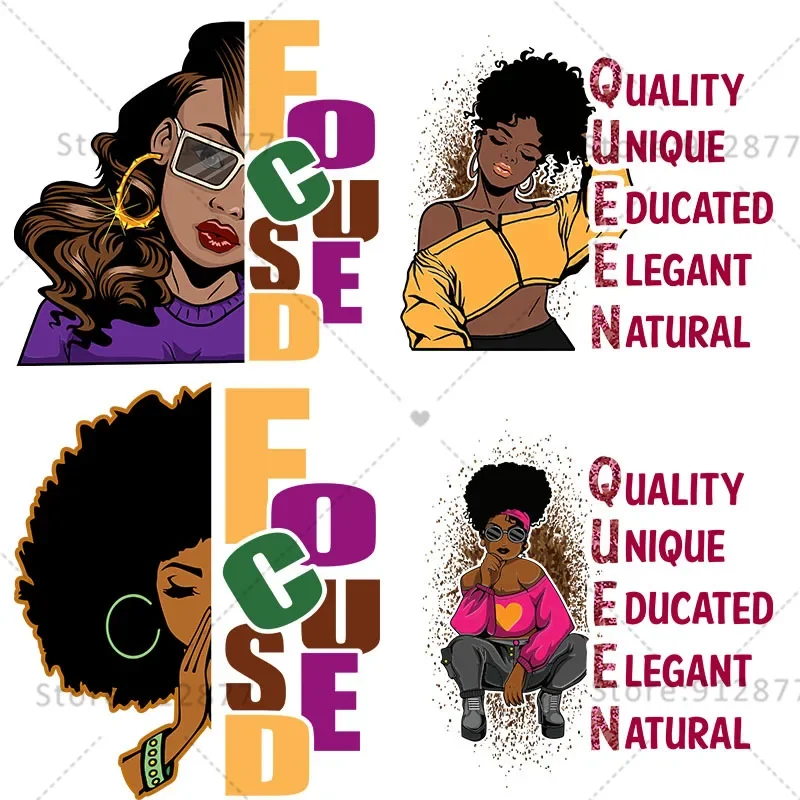 Decals For Clothing Focus Prayer Meditation Black Queen Melanie Afro Women Sexy Fashion Custom Iron on patches for clothing