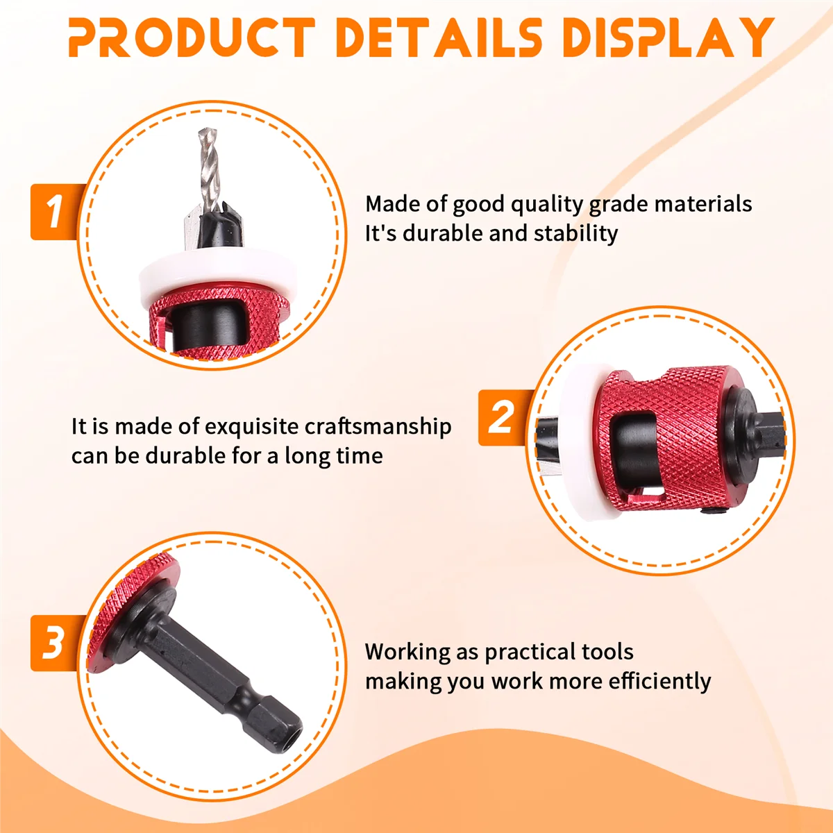 

PQWN! 5Pcs Countersink Drill Bit Set with Low Friction Depth Stop, HSS Tapered Bits 1/8inch,9/64inch,5/32inch,11/64inch