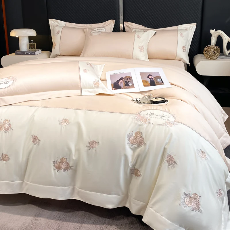 2025 New High - End Bed Linen Set, 100% Cotton, with Geometric - Pattern Embroidery, Queen Size