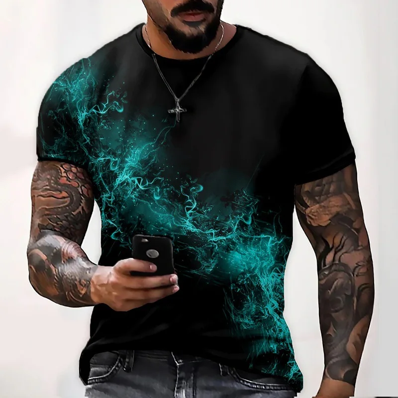 Summer Men's Short Sleeved T-Shirt Jogging Sports Top Lightning Printed Men's Loose Casual Tee T-Shirt Round Neck Tshirt For Men