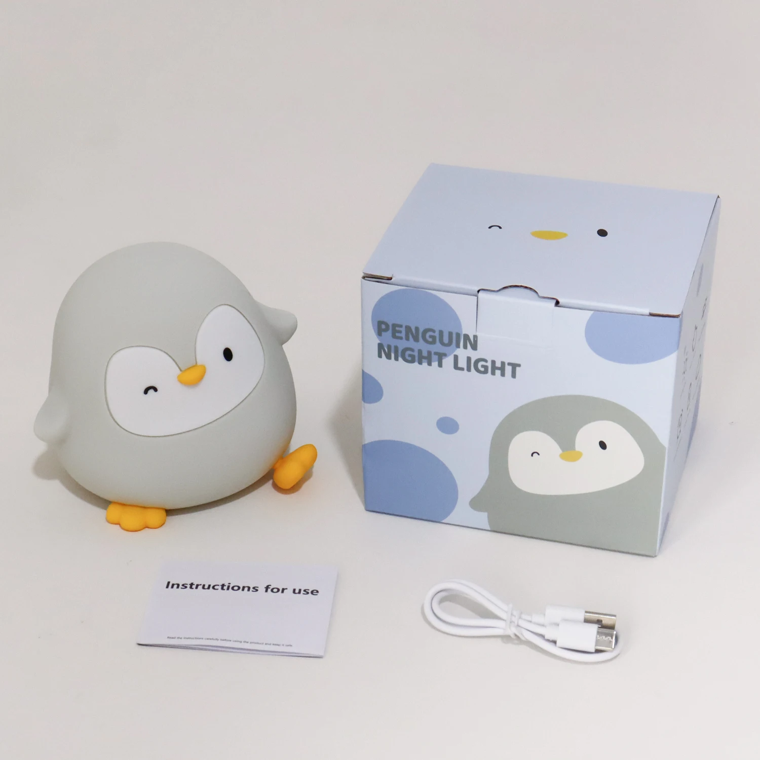 Cartoon Penguin Silicone Lamp Rechargeable LED Night Light Two-level Dimming Timer Off Sleep Light for Room Decoration