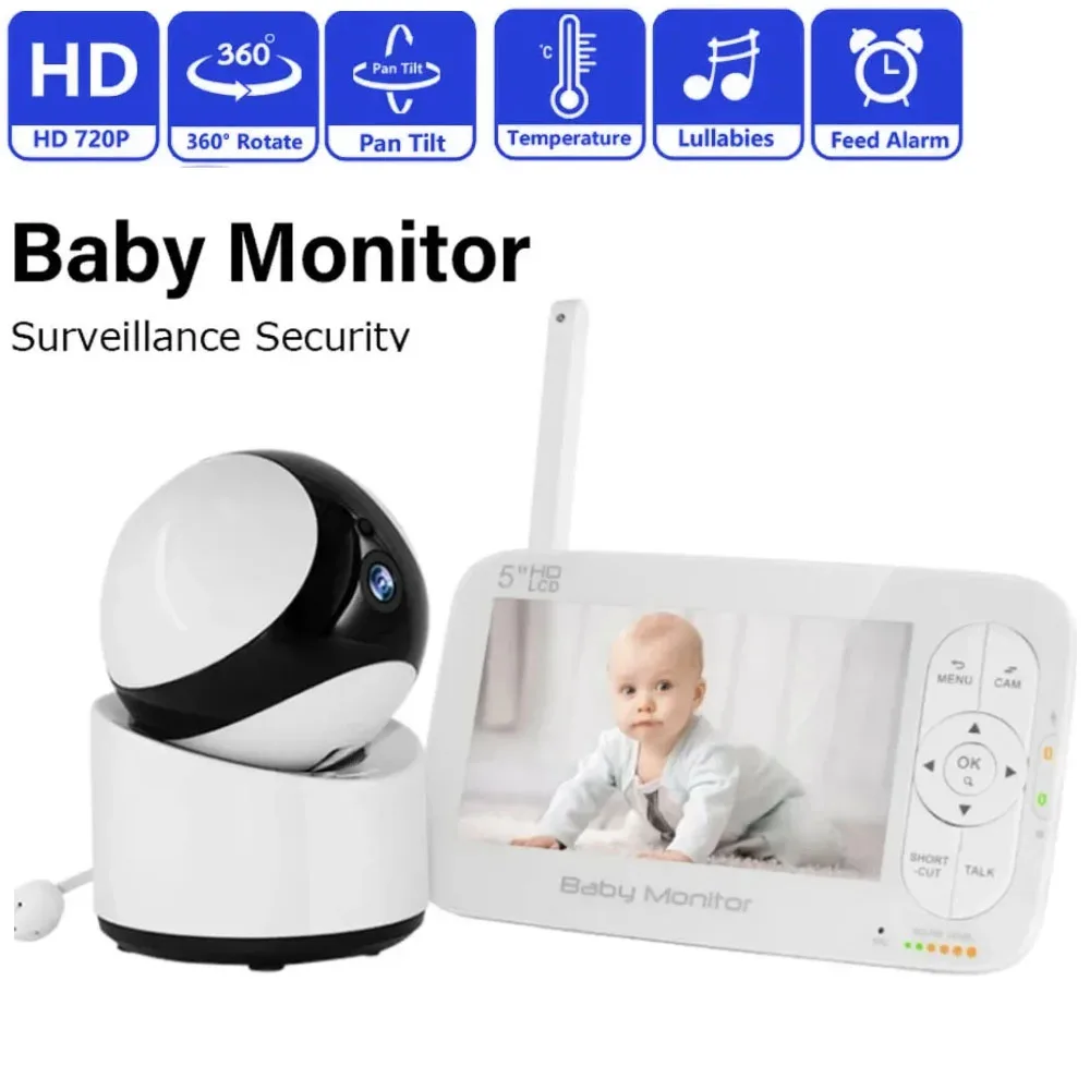 BBM Electronic Nanny Home WiFi Camera 4X Zoom Night Vision Baby Monitor 5.0-inch Screen Automatically Detects AI Cries Alarm