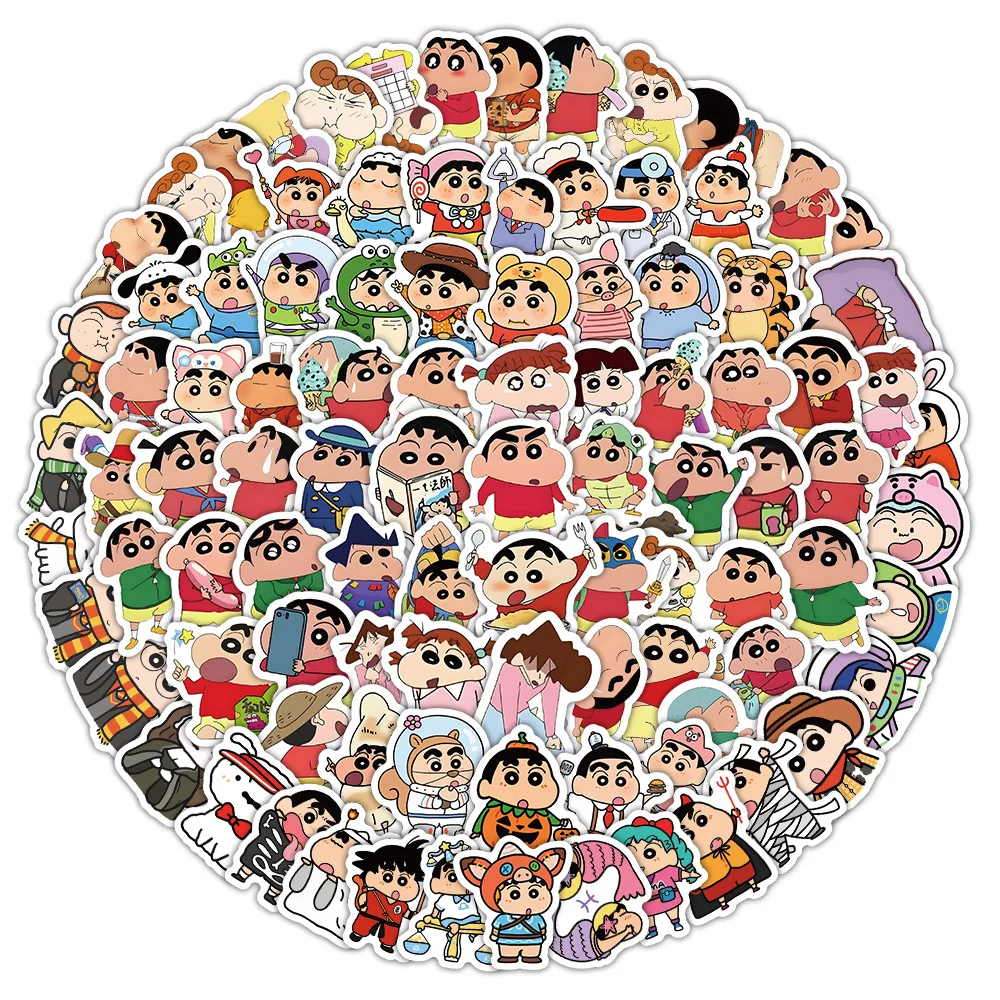 120PCS Kawaii Bandai Anime Crayon Shin-chan Sticker Kids Toys DIY Funny Skateboard Luggage Decoration Waterproof Cute Sticker