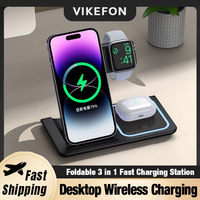 Foldable 3 in 1 Wireless Charger LED For iPhone 16 15 14 13 12 Apple Watch 10/9/8/7/6/5 Airpods Pro2 Phone Fast Charging Station