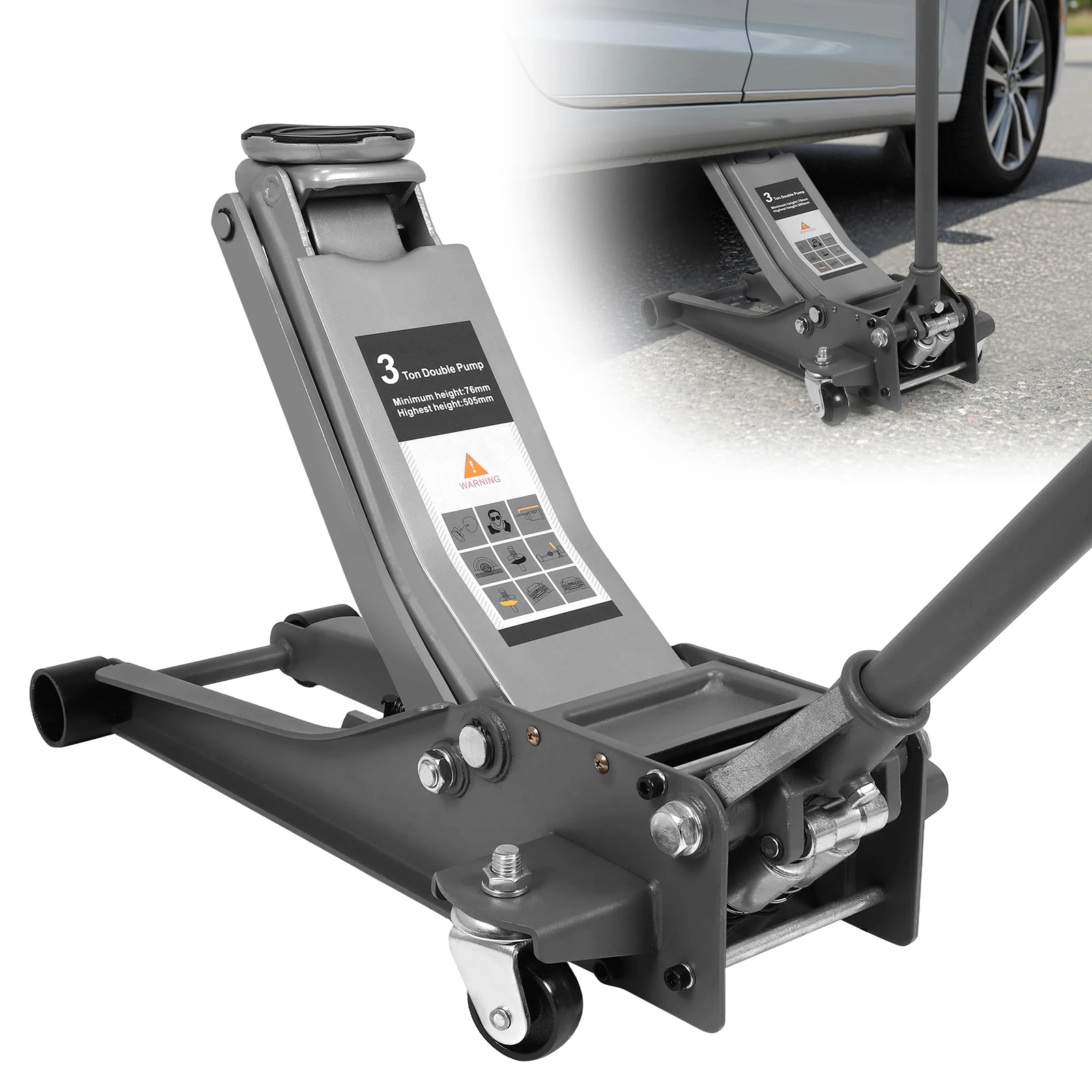 

3T Auto Repair Lifting Tool with Big Wheels Low Profile Hydraulic Jack Rust Proof For Small Cars & Trucks